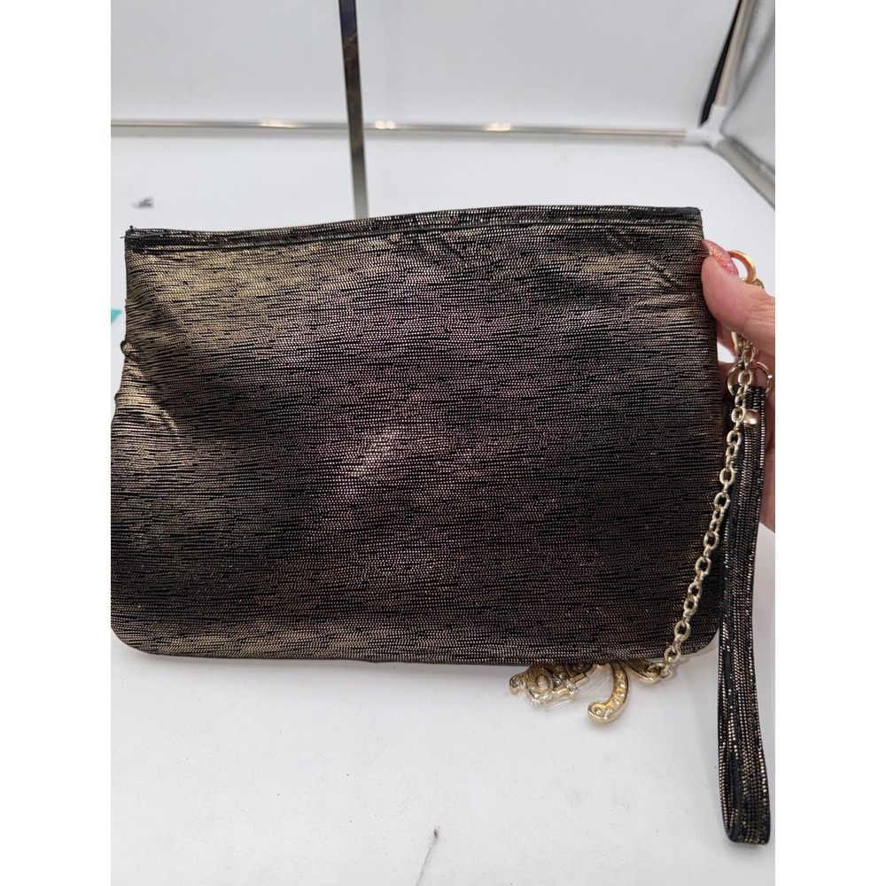 Vieta Metallic Gold Black Shimmer Clutch Bag with Rhinestone Charm Wristlet - Picture 14 of 14